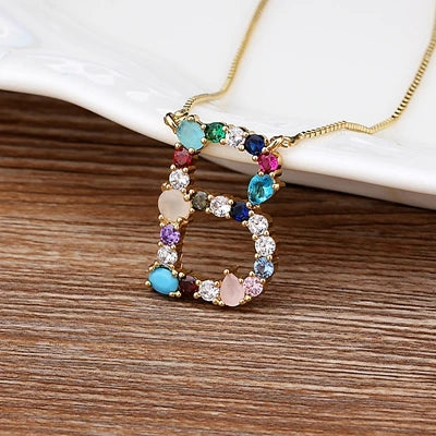New Arrival Personal Name Letter Necklace Rainbow CZ Initials Alphabet Women Girls Gorgeous Family Jewelry