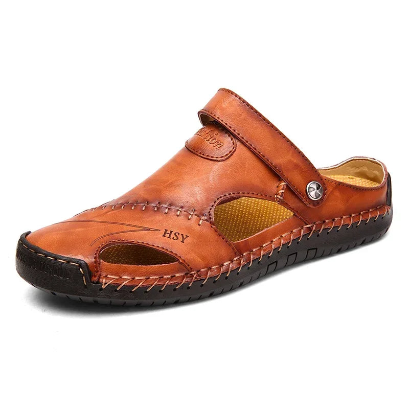 Summer Men's Sandals Leather Sandals Slides Breathable Rome Male Outdoor Beach Slippers Soft Men Beach Sandals