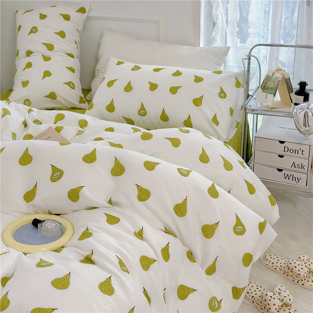 Double Layer Cotton Bedding Set Infant Class Softness Floral Design Duvet Cover Bed Sheet Pillowcases 4 Pieces Bedding Set