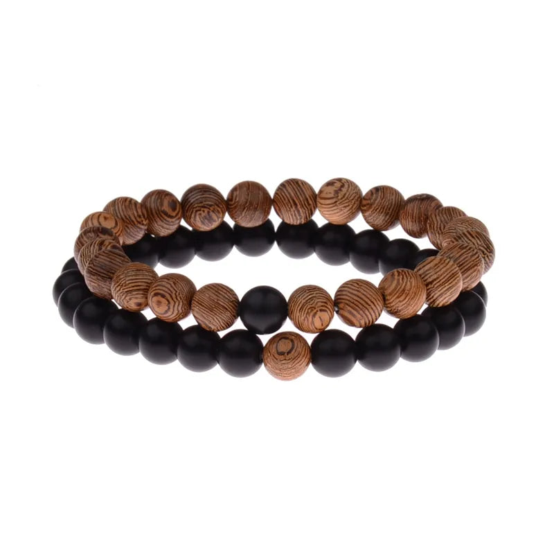 Couples Distance Bracelet Natural Wood Stone White and Black Yin Yang Beaded Bracelets for Men Women Best Friend Valentine's Day