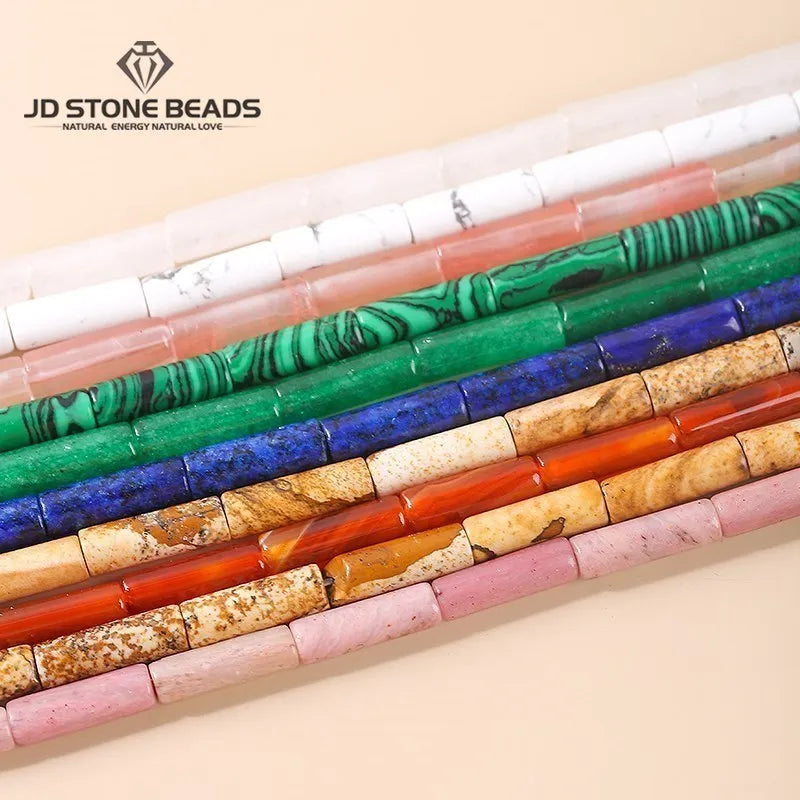 4*13mm Natural Stone Agate Jasper Turquoise Tube Shaped Beads Loose Cylindrical Bead for Jewelry Making DIY Bracelet Accessory