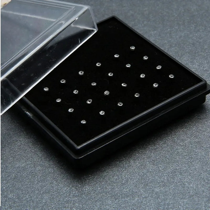 24pcs Crystal Nose Ring & Studs Body Women Girl Jewelry Stainless Surgical Steel Nose Piercing Colorful Rhinestone