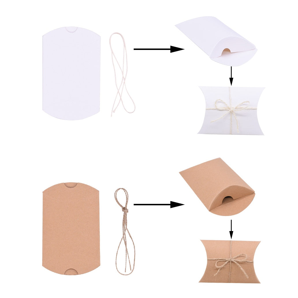 Kraft Paper Box Thank You Candy Boxes Mini Pillow Shape Wedding Favors Box for Thanksgiving Birthday Eater Party Supplies