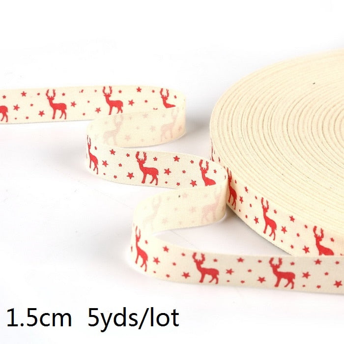 5yards Cartoon Printed Cotton Ribbons Hairbows Christmas Decoration for Home Gif
