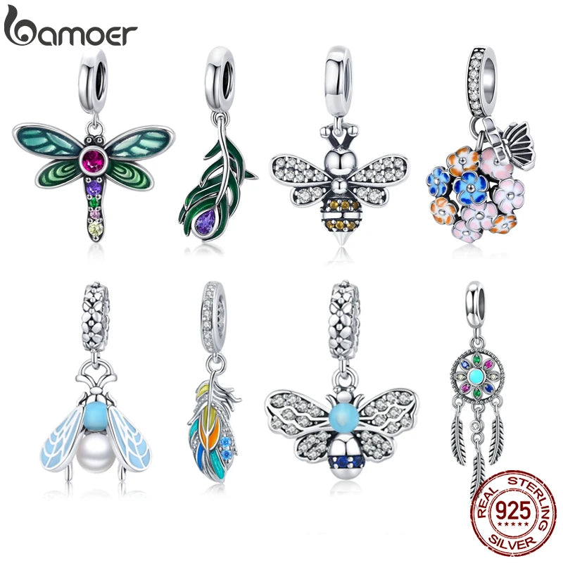 BAMOER 925 Sterling Silver Crystal Bee Crystal Charm Fit Women Charm Bracelets DIY Jewelry Girlfriend