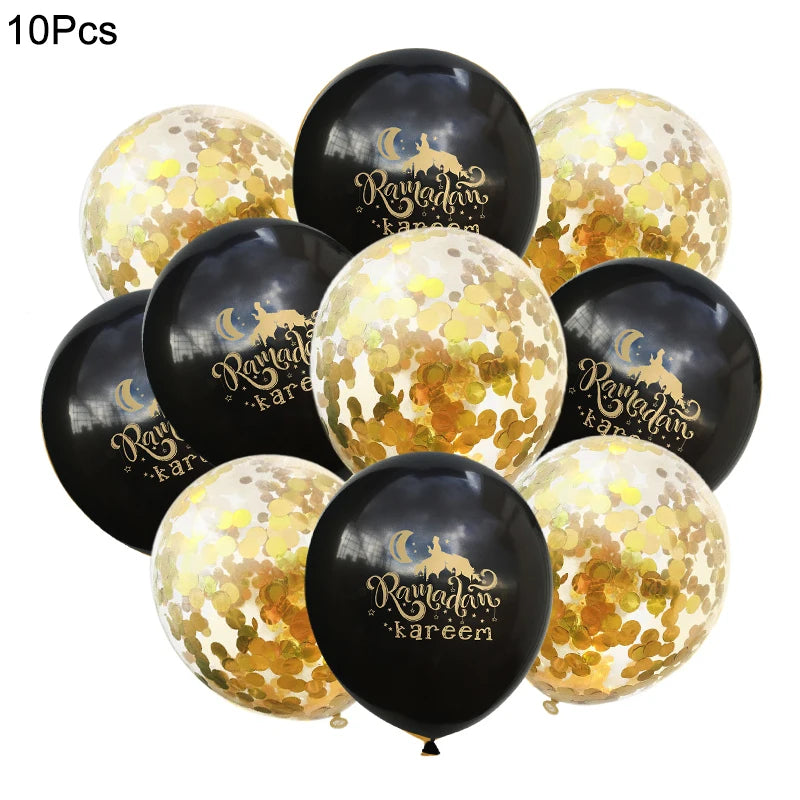 10Pcs Eid Mubarak Latex Balloon Ramadan Kareem Decoration Air Globos Ramadan Mubarak Muslim Islamic Festival Party Supplies 2024