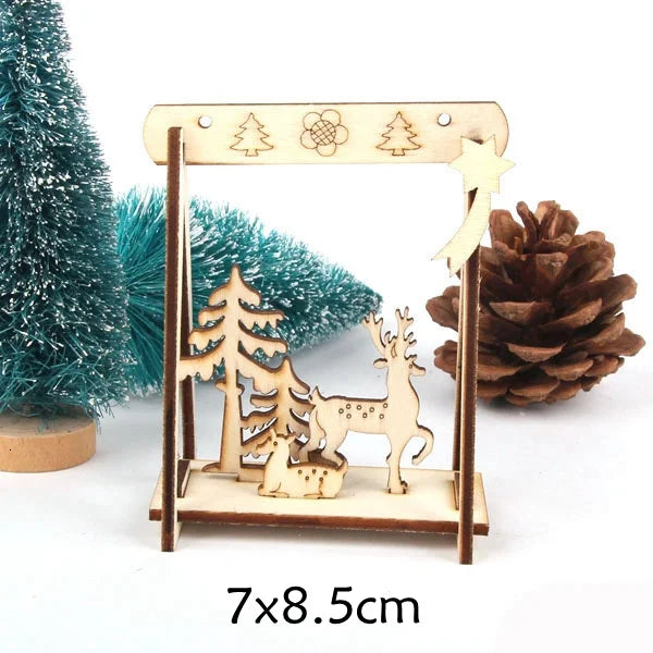 2pcs/Lot DIY Creative Small Hollow Christmas Wooden Ornaments for Home Christmas Party Ornament Decorations Kids Supplies