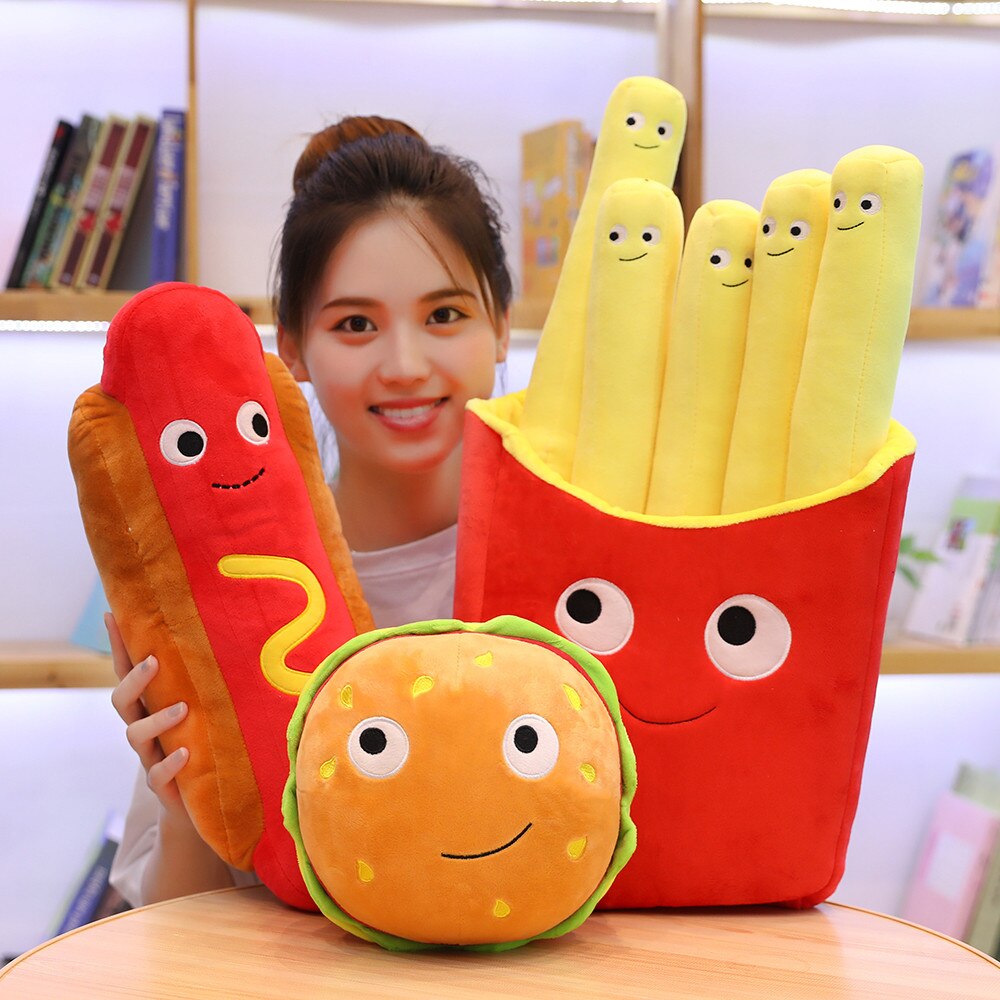 Cute Cartoon Plush Hamburger Ice Cream French Fries Toy Stuffed Food Popcorn Cake Pizza Pillow Cushion Kids Toys Birthday