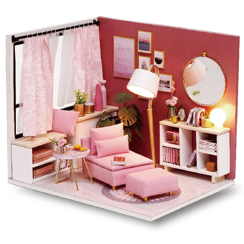 Doll House Furniture Diy Miniature 3D Wooden Miniaturas Dollhouse Toys for Children Birthday Casa Kitten Diary H013