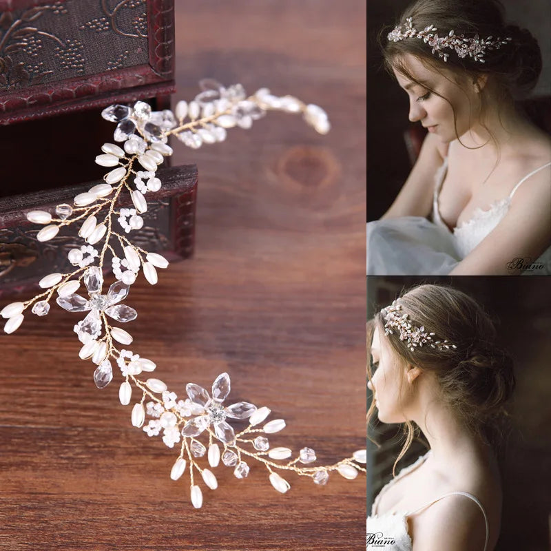 Rhinestone Crystal Headbands Wedding Hair Accessories Bridal Pearl Headband Pearl Hair Band Handmade Bridal Head Jewelry