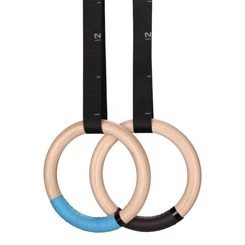 1 Pair Wood Gymnastics Rings With Adjustable Straps GYM Ring for Kids