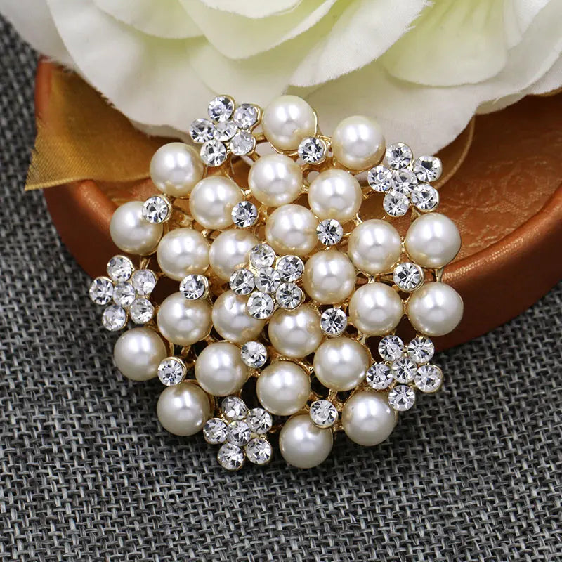 Factory Directly Crystal Diamante and Imitation Pearls Flower Jewelry Brooch Pins DIY Wedding Bouquets Брошь Декор