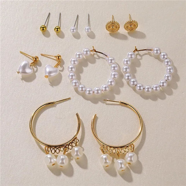 FNIO Big Simulated Pearl Earrings 2019 for Women Lover Geometric Round Heart Drop Dangle Earring Korean Statement Jewelry