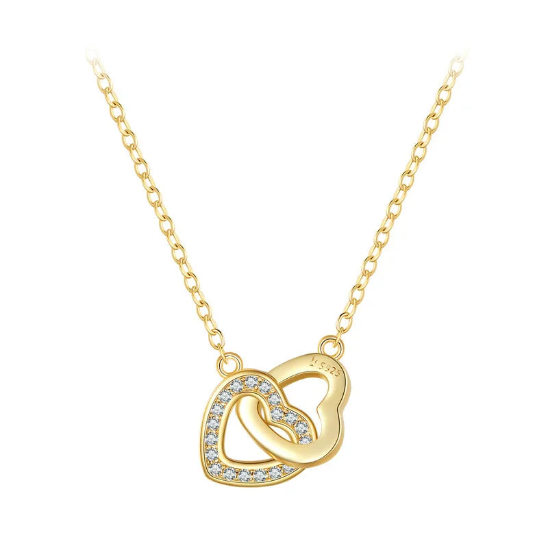 Bamoer 925 Sterling Silver Connected Heart Pendant Necklace for Girlfriend Valentine's Day Fine Jewelry SCN181