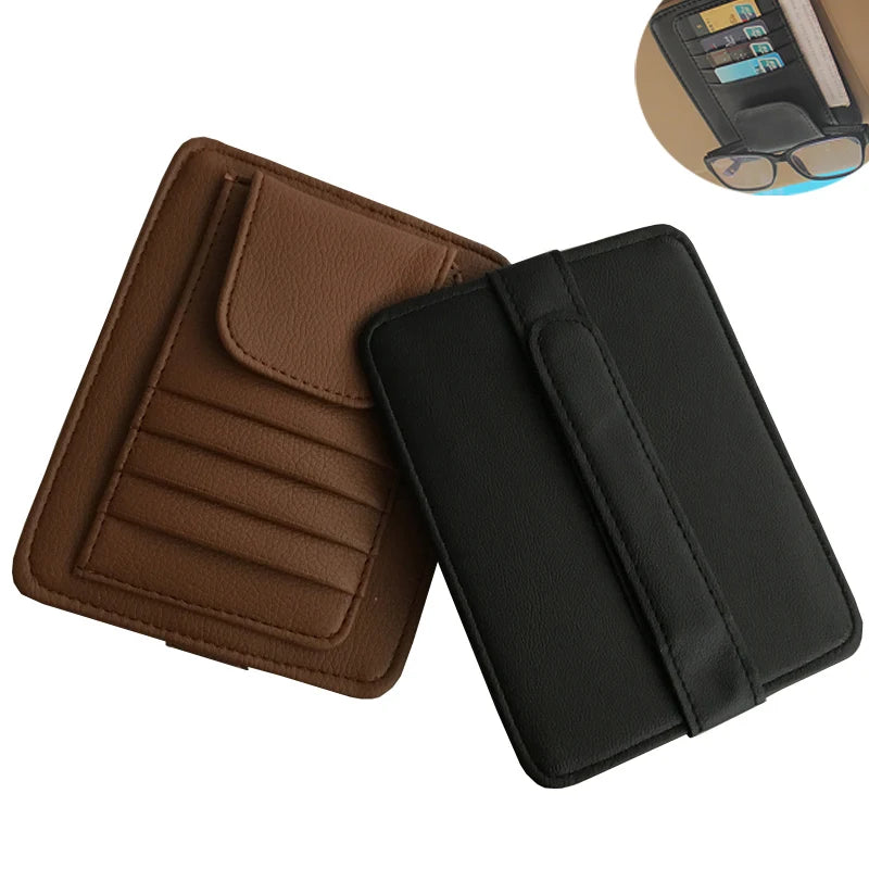 PU Car Vehicle Sun Visor Sunglasses Eyeglasses Glasses Holder Storage Clip Credit Card Package ID Storage Pen Bag With 3 Color