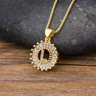 Nidin Women Girls Initial Letter Necklace 26 Letters Charm Family Name Pendant Copper Zircon Jewelry