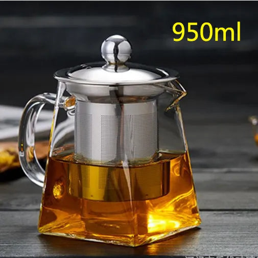 Heat Resistant Glass Teapot With Stainless Steel Tea Infuser Filter Flower Tea K