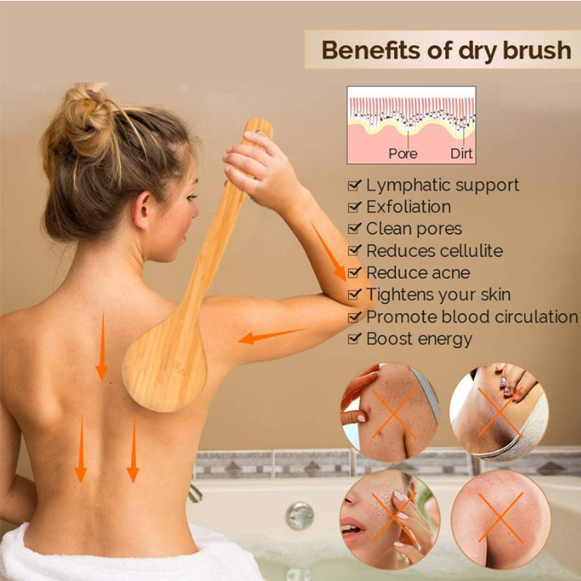 TREESMILE Natural Bristle Bath Brush SPA Woman Man Skin Care Dry Body Brush D40