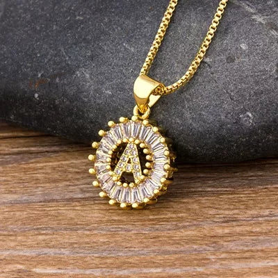 Nidin Women Girls Initial Letter Necklace 26 Letters Charm Family Name Pendant Copper Zircon Jewelry
