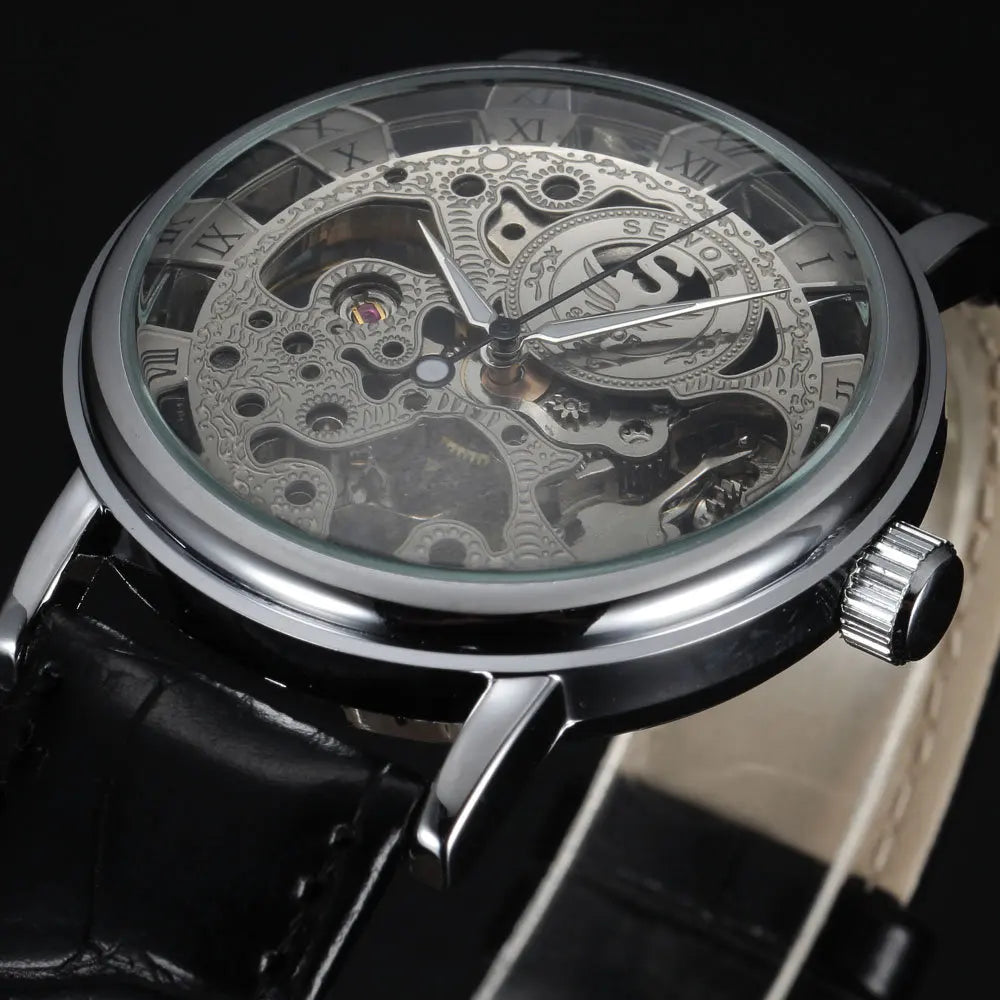 Casual New Fashion SEWOR Brand Skeleton Men Male Military Army Clock Classic Luxury Gold Mechanical Hand Wind Wrist Watch