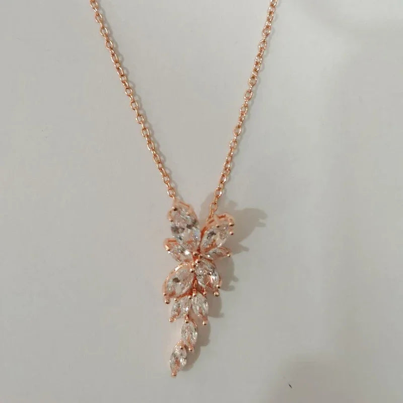 LXOEN Marquise Cut Flower Zirconia Crystal Long Drop Earrings for Women Shiny Leaf CZ Stone Bridal Wedding Jewelry