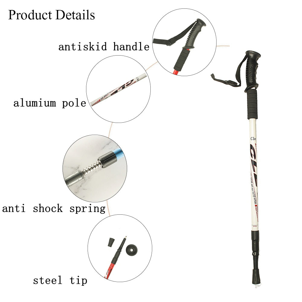 VILEAD Nordic Stick Adjustable Retractable Cane Outdoor Portable Travel Hiking Trekking Poles 2 Pcs 50-105cm