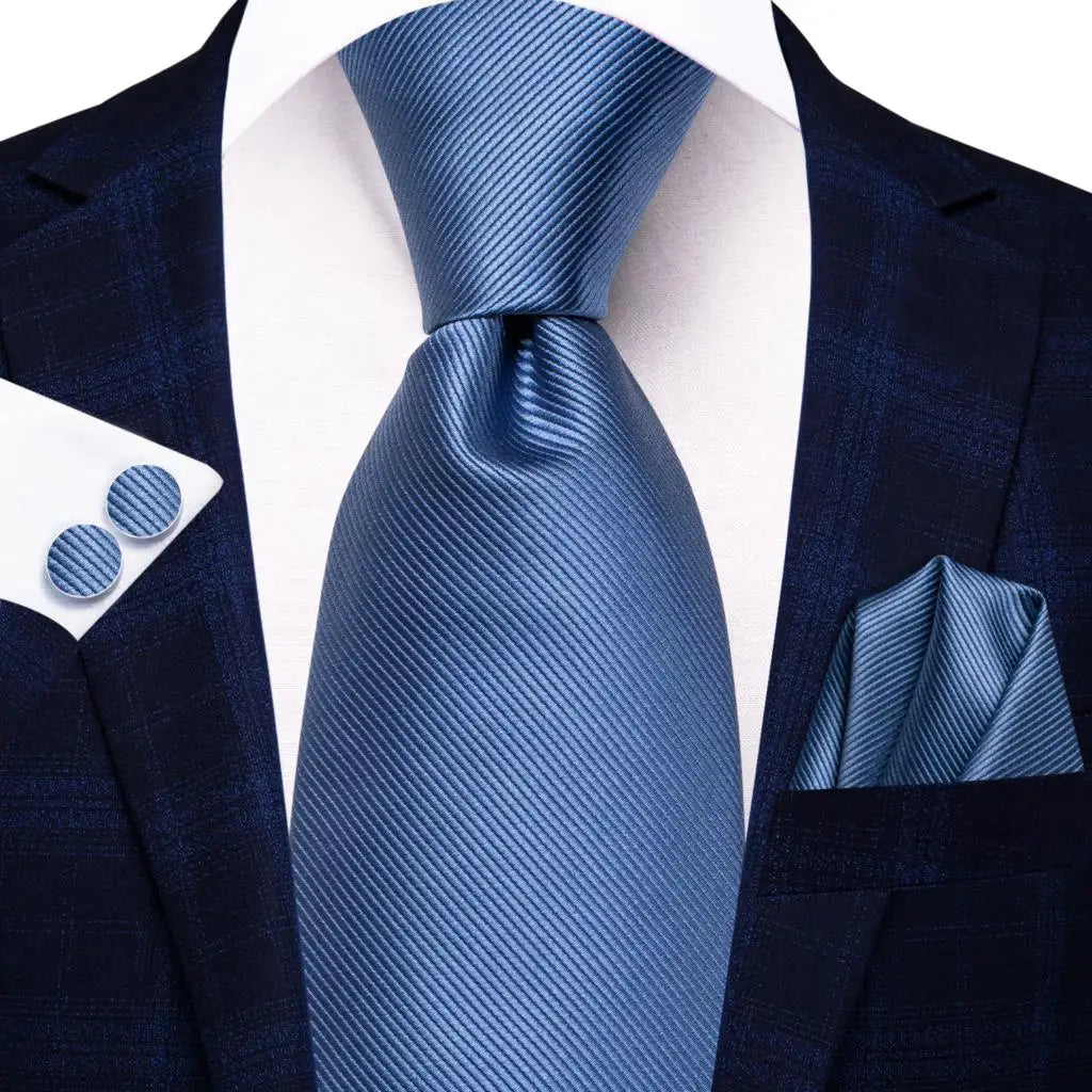 Business Tie for Men Silk Blue Tie Dots Necktie Set Plaid Cufflinks for Wedding Business Tie 150cm Hi-Tie SN-3529