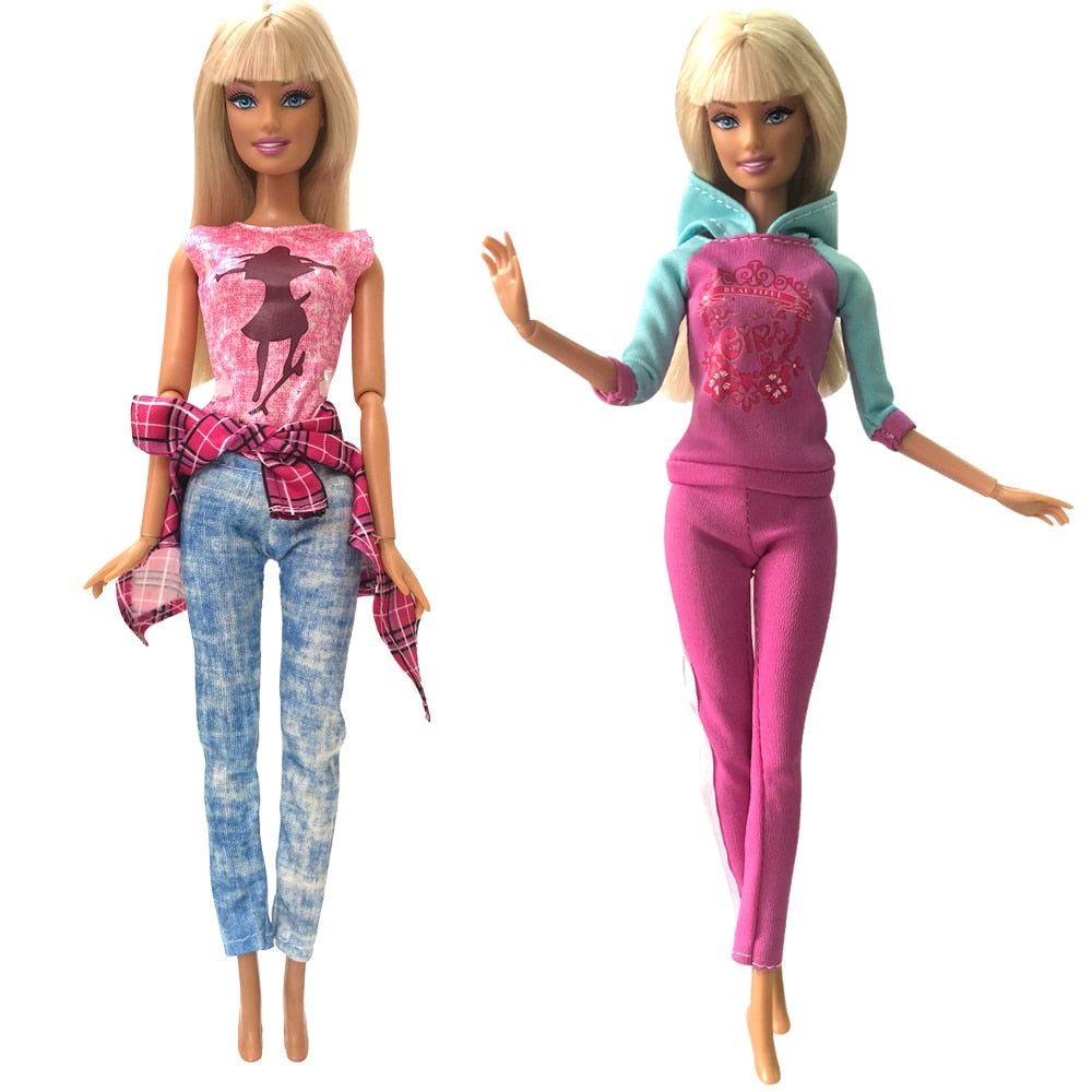 NK Mix 2 Pcs /Set Daily Wear Casual Couple Doll Dress for Barbie Doll Accessories Boy Girl Clothes Toy for Ken Doll 2GK JJ