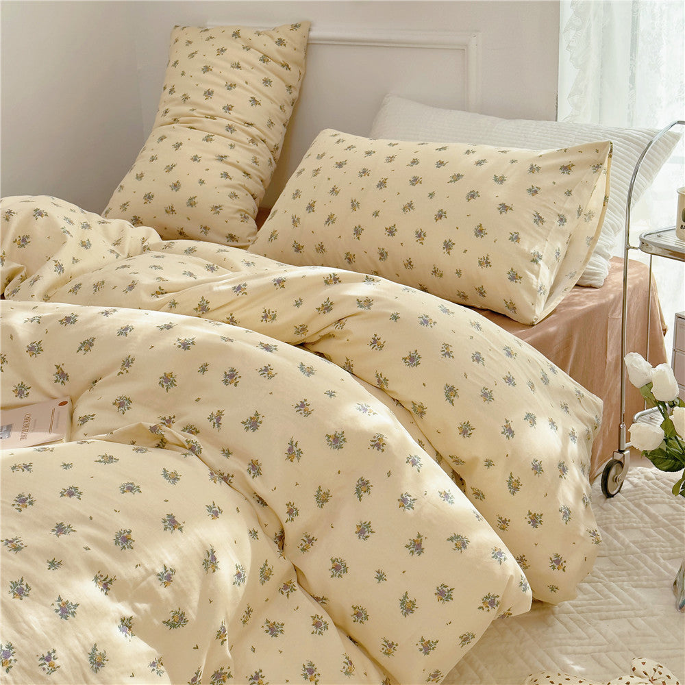 Double Layer Cotton Bedding Set Infant Class Softness Floral Design Duvet Cover Bed Sheet Pillowcases 4 Pieces Bedding Set