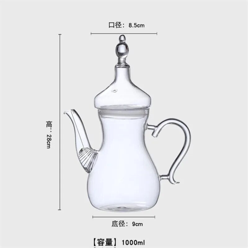 Large Capacity 1000ml High Borosilicate Arabic Glass Teapot With Filter Heat Res