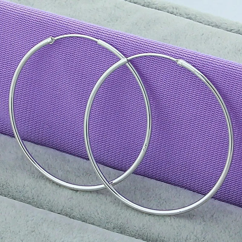 New Trendy 925 Sterling Silver Simple 3.5cm/5cm Circle Round Hoop Earring for Woman Fine Jewelry