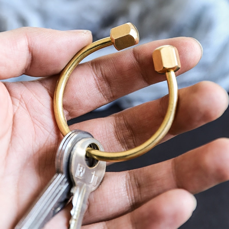 Creative Brass Keychain Portable Key Ring Bottle Opener Whistle Ruler Sealed Box Unique Organizer Tools Keychain Accessories