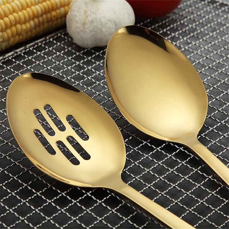 1PC Gold Stainless Steel Cooking Tools Spoon Fried Shovel Colanda Whitefly Cocina Utensilios Spatula Ladle Spatula Kitchenware