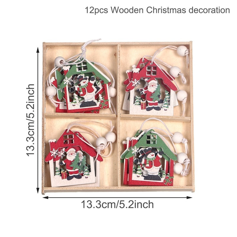 Wooden Christmas Pendant Merry Christmas Decor for Home 2023 Navidad Ornaments C