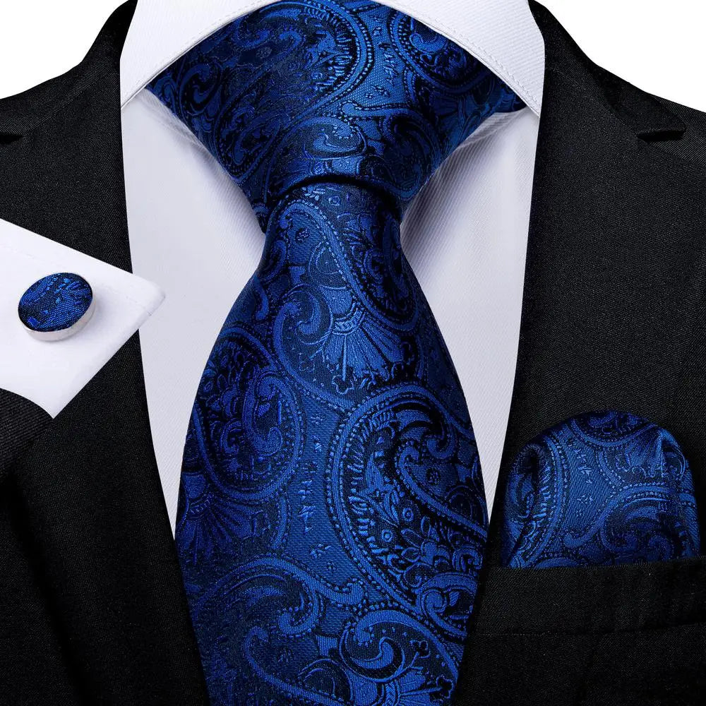 Business Tie for Men Silk Blue Tie Dots Necktie Set Plaid Cufflinks for Wedding Business Tie 150cm Hi-Tie SN-3529