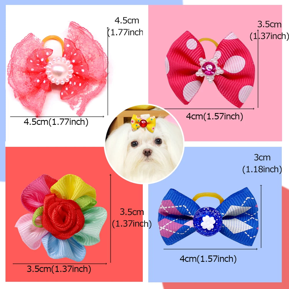 20PCS Pet Bows Dog Hair Bows for Puppy Yorkshirk Small Dogs Hair Accessories Grooming Bows Rubber Bands Dog Bows Pet Supplies