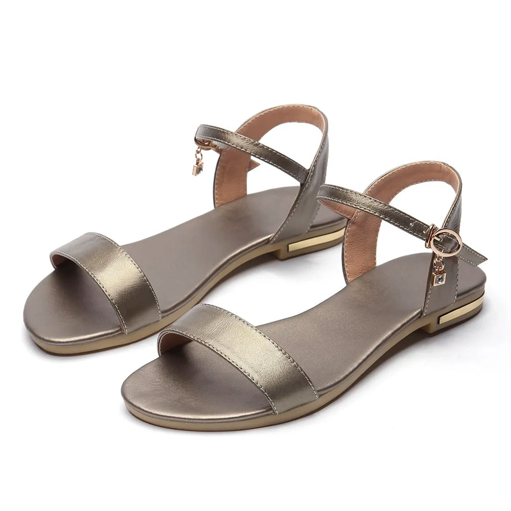 MORAZORA Plus Size 34-46 New Leather Sandals Women Shoes Fashion Flat Sandals Cow Leather Summer Rhinestone Ladies Shoes