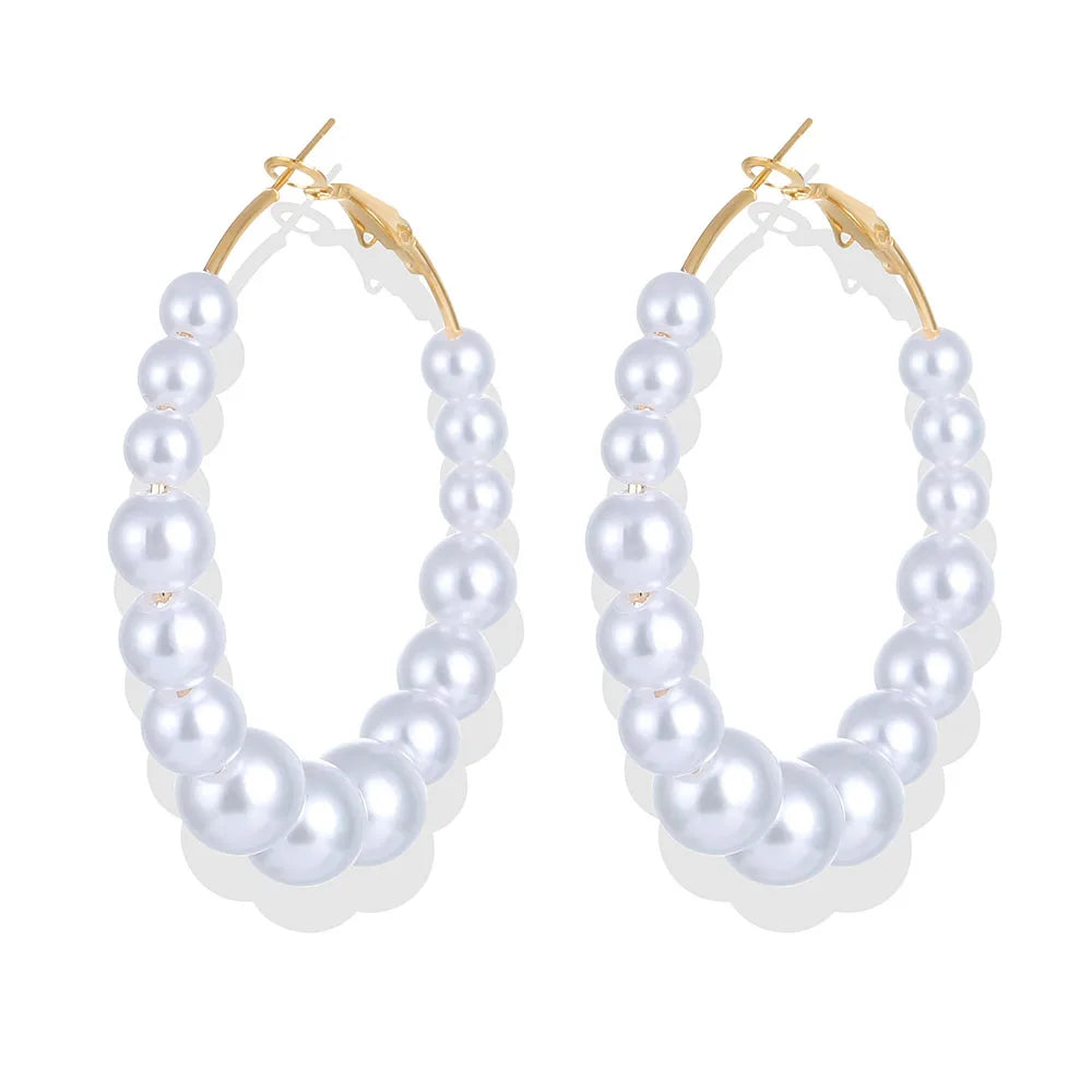 FNIO Big Simulated Pearl Earrings 2019 for Women Lover Geometric Round Heart Drop Dangle Earring Korean Statement Jewelry