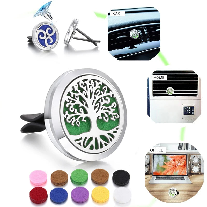 Aromatherapy Jewelry Car Perfume Diffuser Clip 30mm Flower Tree of Life Perfume Essential Oil Diffuser Locket Pendant Necklace