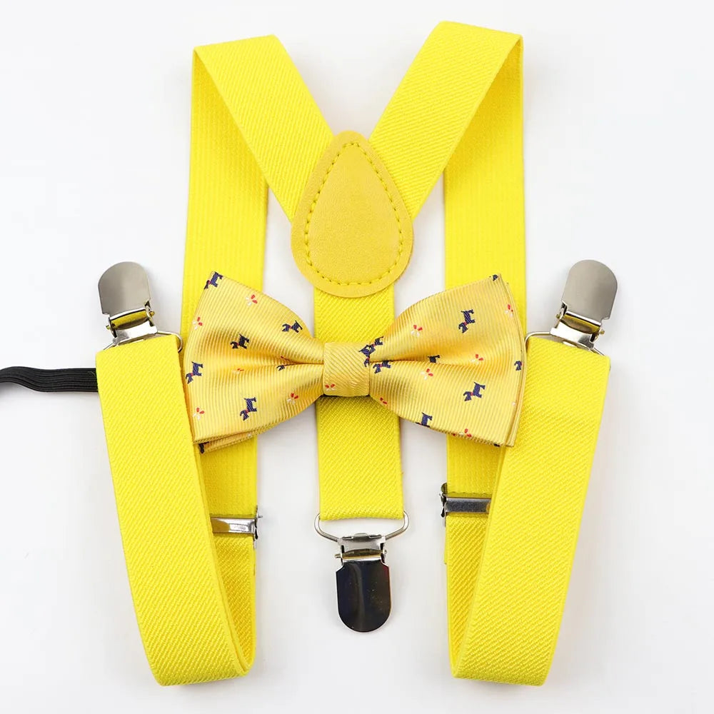 Cartoon Children Belt Bowtie Set Baby Boys Suspenders Polyester Y-Back Braces Two Colors Bow Tie Adjustable Elastic Kids