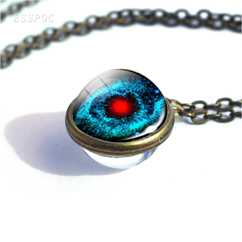 Full Moon Sphere Crystal Ball Glass Necklace Handmade Double Side Glass Ball Pendant Solar System Outer Space Astronomy Jewelry