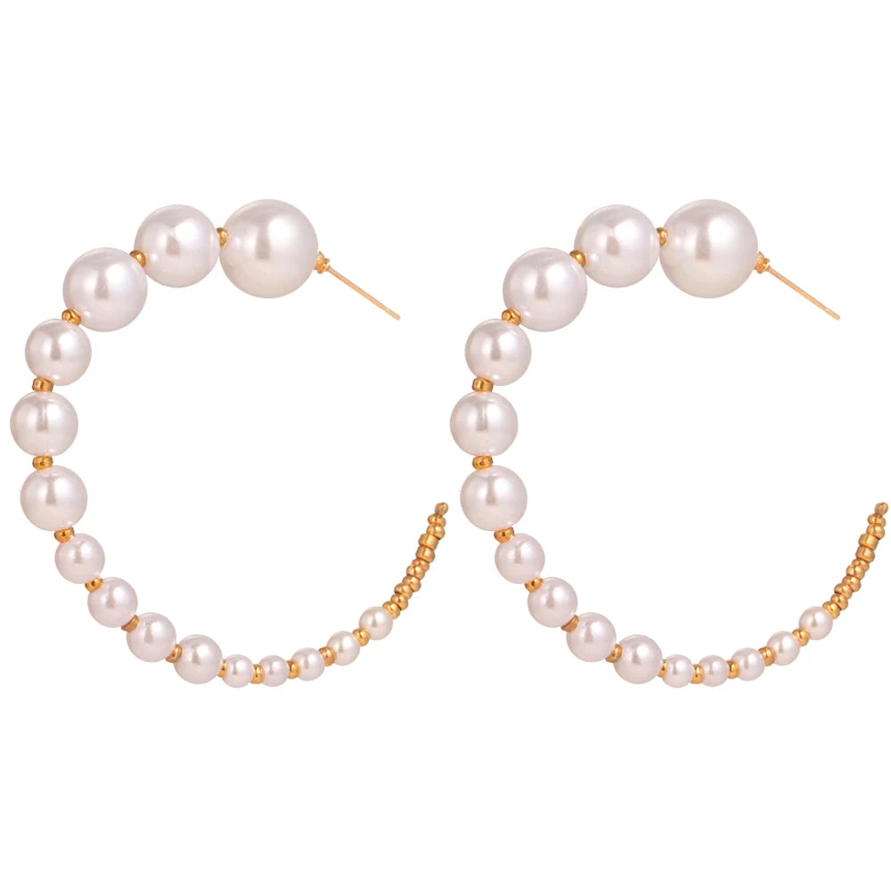 FNIO Big Simulated Pearl Earrings 2019 for Women Lover Geometric Round Heart Drop Dangle Earring Korean Statement Jewelry
