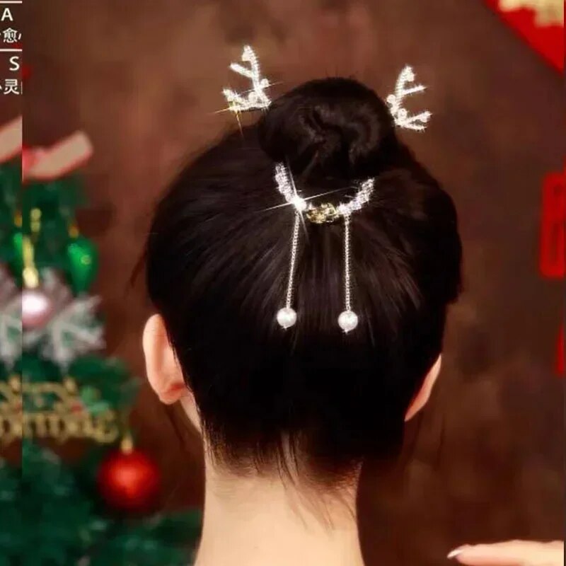 2023 New Christmas Milu Horn Tassel Horsetail Buckle Hairpin South Korea Cute Hair Clip Back Pan Hair Clip Headwear Hair Jewelry