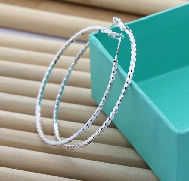 New Trendy 925 Sterling Silver Simple 3.5cm/5cm Circle Round Hoop Earring for Woman Fine Jewelry