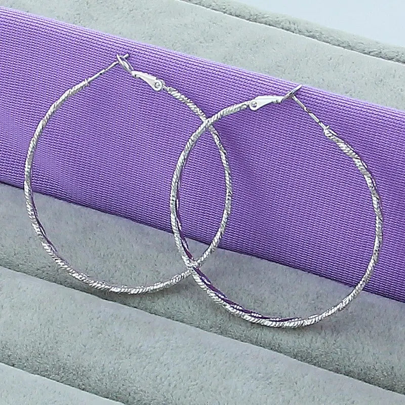 New Trendy 925 Sterling Silver Simple 3.5cm/5cm Circle Round Hoop Earring for Woman Fine Jewelry