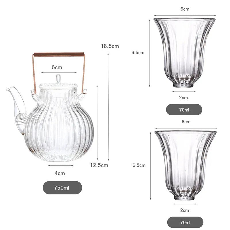 750ml Heat Resistant Glass Teapot Cup Set Handmade Chrysanthemum Petals Shape Go