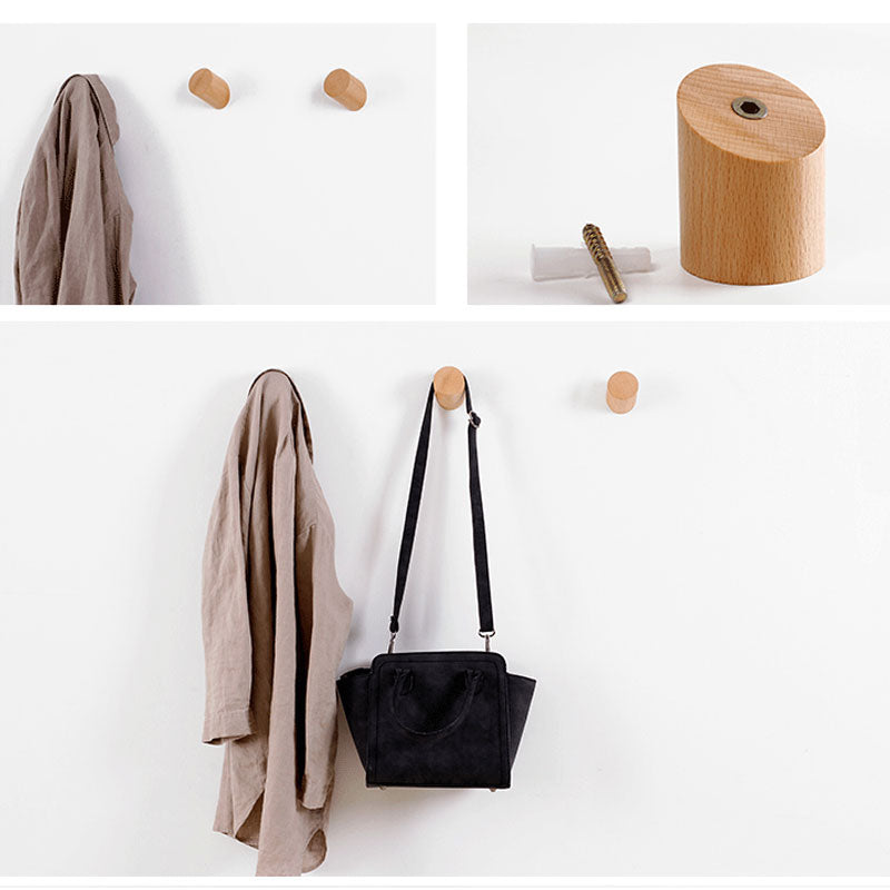 Natural Wood Clothes Hanger Wall Mounted Coat Hook Decorative Key Holder Hat Sca