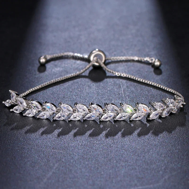 LXOEN Marquise Cut Flower Zirconia Crystal Long Drop Earrings for Women Shiny Leaf CZ Stone Bridal Wedding Jewelry
