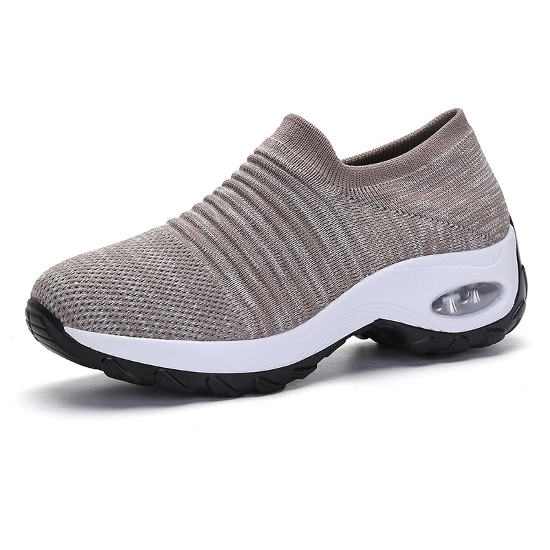 2023 Spring Women Sneakers Shoes Flat Slip on Platform Sneakers for Women Black Breathable Mesh Sock Sneakers Shoes