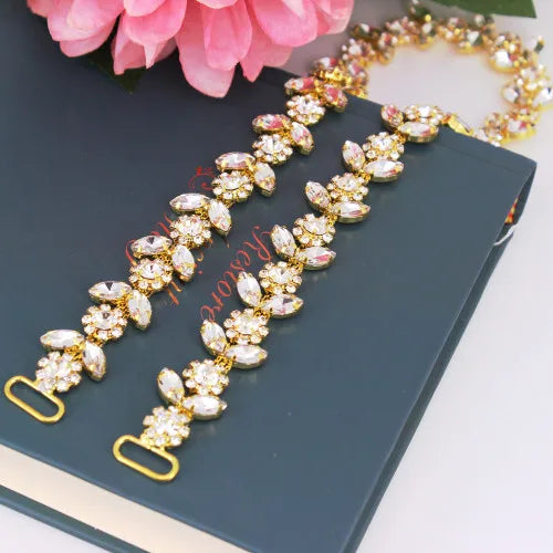 Handmade Silver Bridal Belt Rhinestone Waistband Applique for Evening Prom Dresses Wedding Decoration White Beige Sash Ribbon